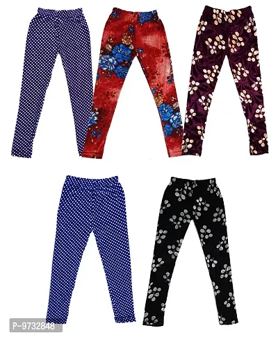 KAYU? Girl's Velvet Printed Leggings Fashionable Ultra Comfortable for Winters [Pack of 5] Navy Blue, Red Blue, Purple, Blue, Black Cream