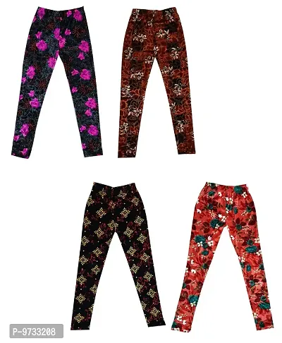 KAYU? Girl's Velvet Printed Leggings Fashionable for Winters [Pack of 4] Multicolor H