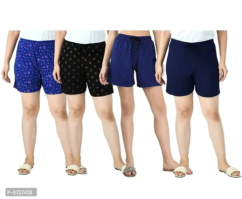 KAYU? Women's Cotton Regular Fit Solid and Printed Shorts/Hot Pant [Pack of 4] Multicolor14