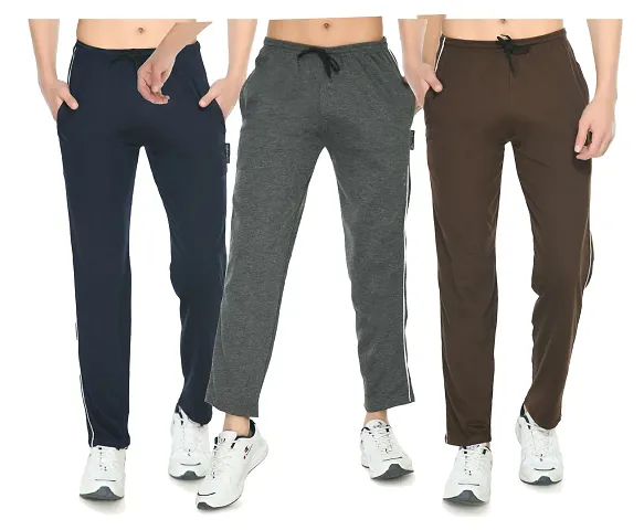 Stylish Fancy Cotton Solid Regular Track Pants For Men Pack Of 3