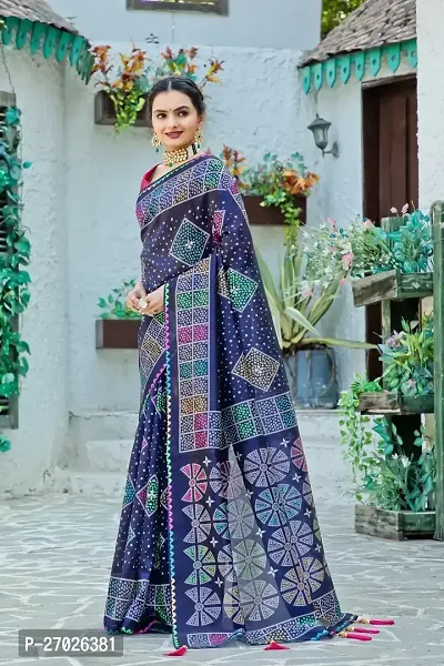 Stylish Cotton Silk Navy Blue Printed Saree With Blouse Piece-thumb2