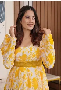 Stylish Yellow Georgette Printed Stitched Gowns For Women-thumb3