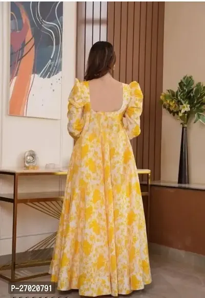 Stylish Yellow Georgette Printed Stitched Gowns For Women-thumb3