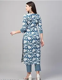 Stylish Blue Cotton A-Line Printed Kuti With Pant For Women-thumb4