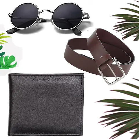 Trendy Unisex Sunglasses With Mens Belt and Wallet Combo