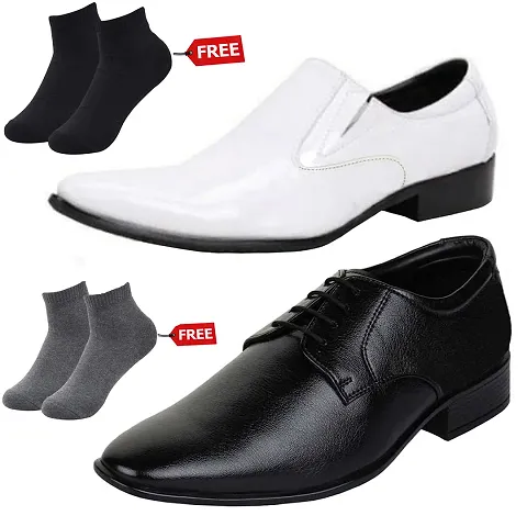 Vitoria Mens 2 Synthetic Leather Formal Shoes With Free 2 Socks Combo (2 Pair Shoes/2Pair Socks)