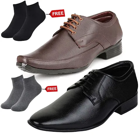 Vitoria Men's 2 Synthetic Leather Formal Shoes With Free 2 Socks Combo (2 Pair Shoes/2Pair Socks)