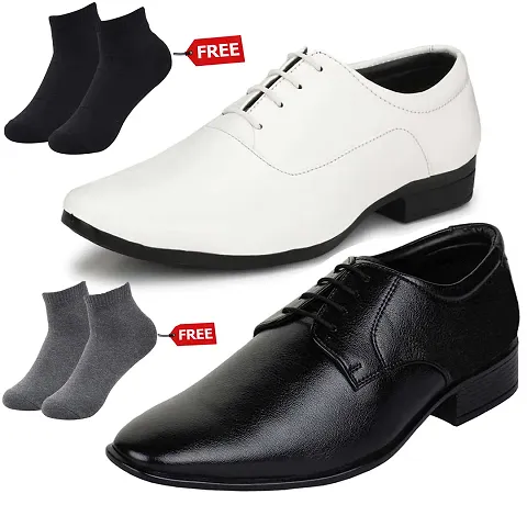 Vitoria Mens 2 Synthetic Leather Formal Shoes With Free 2 Socks Combo (2 Pair Shoes/2Pair Socks)