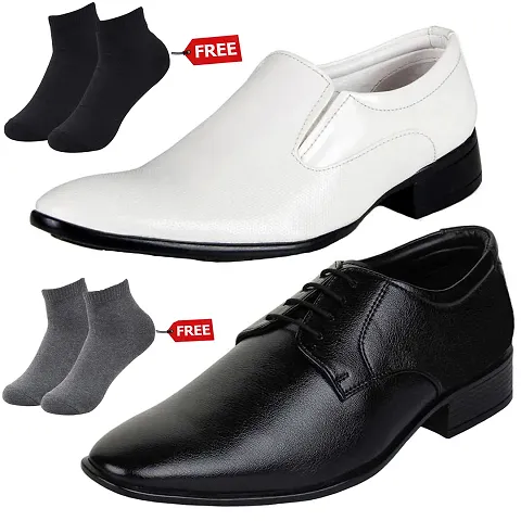 Vitoria Men's 2 Synthetic Leather Formal Shoes With Free 2 Socks Combo (2 Pair Shoes/2Pair Socks)