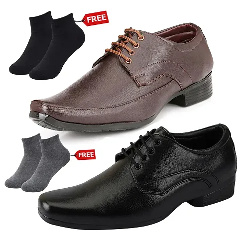 Vitoria Men's 2 Synthetic Leather Formal Shoes With Free 2 Socks Combo (2 Pair Shoes/2Pair Socks)