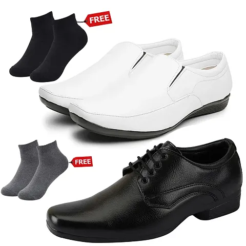 Vitoria Mens 2 Synthetic Leather Formal Shoes With Free 2 Socks Combo (2 Pair Shoes/2Pair Socks)