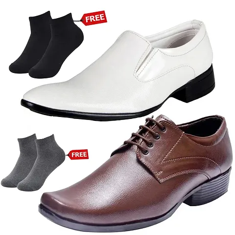 Vitoria Mens 2 Synthetic Leather Formal Shoes With Free 2 Socks Combo (2 Pair Shoes/2Pair Socks)