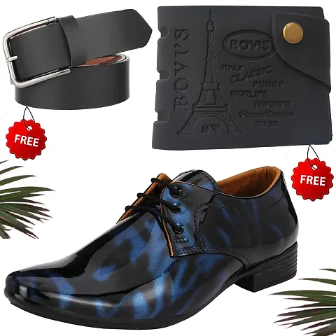 Classic Solid Formal Shoes for Men with Wallet and Belt