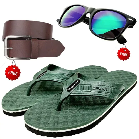 Graceful Flip-Flop Sleeper With Free Sunglasses Free Belt Combo For Men And Boys