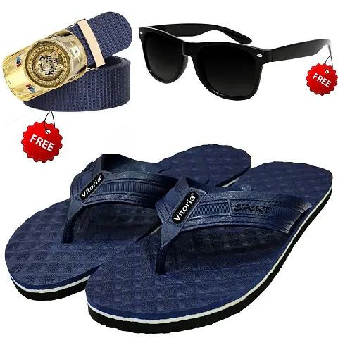 Fashionable Trendy Flip-Flop Sleeper With Free Sunglasses Free Belt Combo For Men And Boys