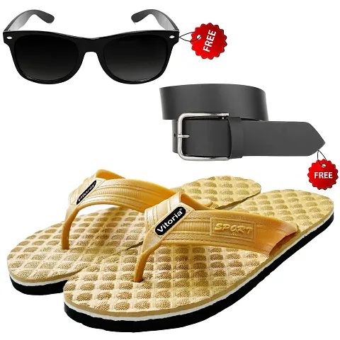 Relaxed Trendy Flip-Flop Sleeper With Free Sunglasses Free Belt Combo For Men And Boys