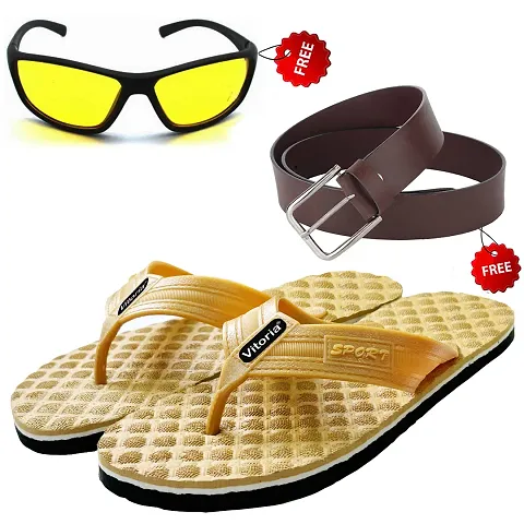 Relaxed Trendy Flip-Flop Sleeper With Free Sunglasses Free Belt Combo For Men And Boys