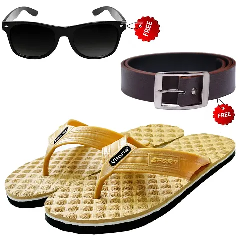 Trendy Rubber Flip-Flop With Sunglasses And Belt Combo For Men