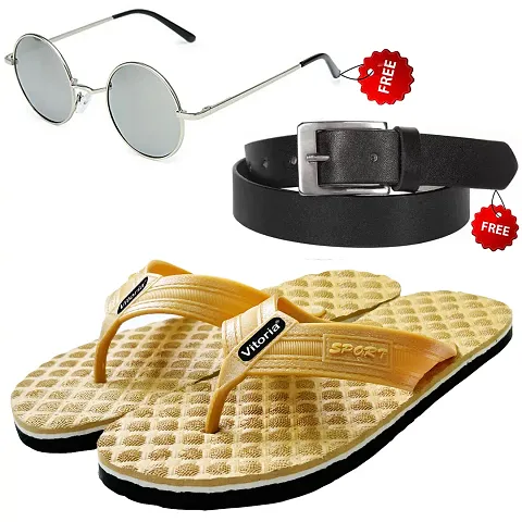 Trendy Rubber Flip-Flop With Sunglasses And Belt Combo For Men