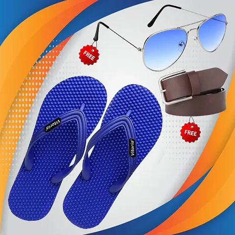 Khadims Trendy Solid Slipper With Free Socks &amp; Free Sunglasses Combo For Men