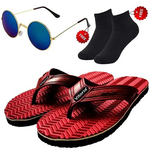 Classic Stylish Slipper with Sunglass and Socks Combo for Men