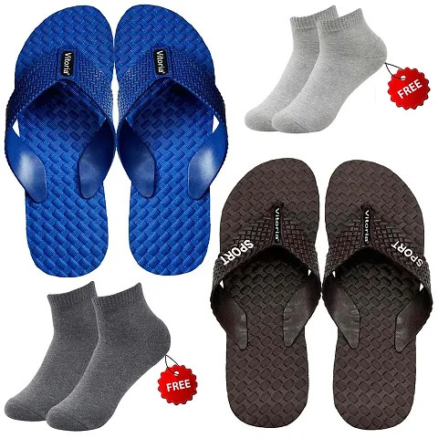 Trendy 2 Flip Flop Slipper With 2 Free Socks Combo