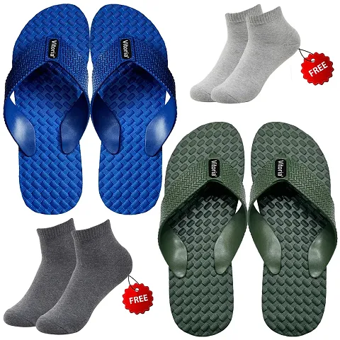 Aadab Trendy Stylish Trendy 2 Flip Flop Slipper With 2 Free Socks Combo For Men