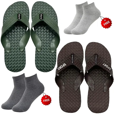 Voguish  2 Flip Flop Slipper With 2 Free Socks Combo For Men