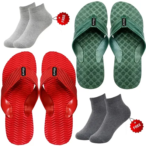 Stylish  2 Flip Flop Slipper With 2 Free Socks Combo For Men