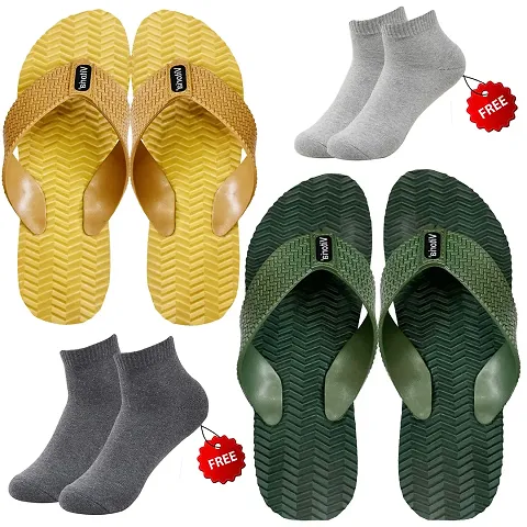 Classic  2 Flip Flop Slipper With 2 Free Socks Combo For Men