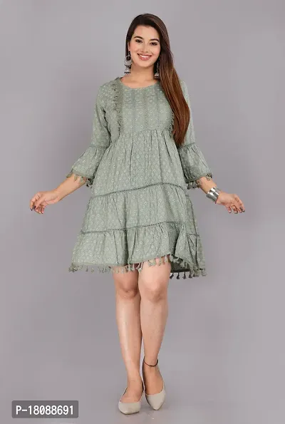 Stylish Green Rayon Printed Dresses For Women