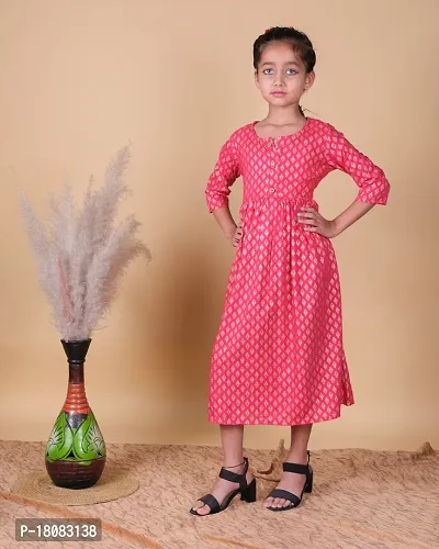 Fabulous Pink Rayon Printed Frocks For Girls