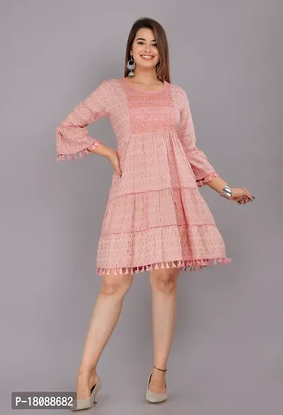 Stylish Pink Rayon Printed Dresses For Women