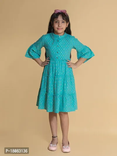 Fabulous Blue Rayon Printed Frocks For Girls