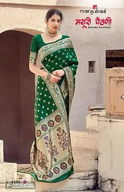 Elegant Green Net Banarasi Silk  Saree with Blouse Piece-thumb0