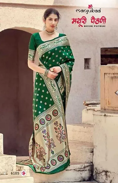 Elegant Green Net Banarasi Silk  Saree with Blouse Piece