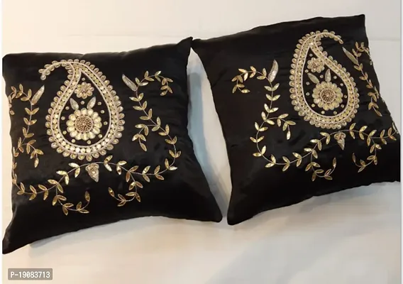 Stylish Green Georgette Embroidered Pillow