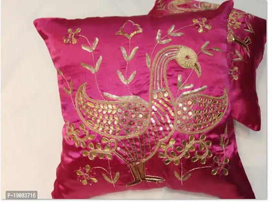 Stylish Purple Chanderi Silk Embroidered Pillow