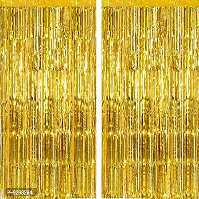 Set of 2 Golden Foil Fringe Curtain size 3Ft X 6Ft each-thumb0
