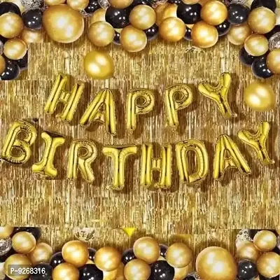 Combo pack of Happy Birthday Golden Foil Balloon , 2 Pc Foil Curtain , 30 Pc Golden and Black Balloon-thumb0