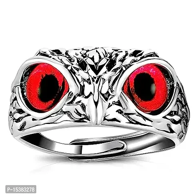 Adjustable size Owl Ring Red Eye Silver Color Metal Ring