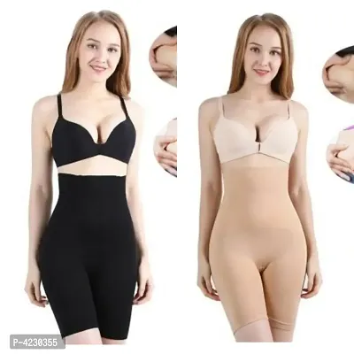 Comfortable High Waist Black  Beige Shapewear With Anti Rolling Strip Tummy Control Tucker( Pack Of 2 )-thumb0
