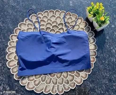 Women's Beautiful Blue Solid Cotton Spandex Padded Bralette Bra-thumb2