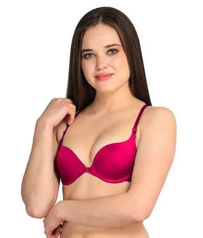 TOUCHLINE Women's Cotton Front Open, Seamless, Deep Neck, Multicolor,  Non-Padded, with Cotton Net in The Back for Elegant Look, Wireless Plunge  Bra.