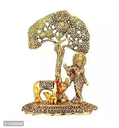 Premium Quality Standing Krishna Idol With Cow And Calf - Showpiece Figurine - For Pooja Ghar, Home Decor, Office  Car Dashboard-thumb0