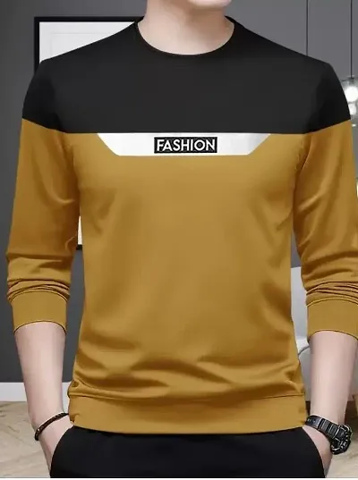 EYEBOGLER Men's Round Neck Regular Fit Colorblocked Full Sleeves T-Shirt