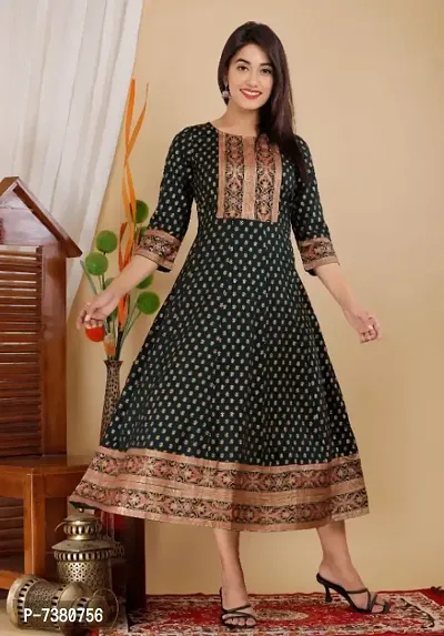 Stylish Rayon Printed Round Neck 3/4 Sleeves Anarkali Gown For Women