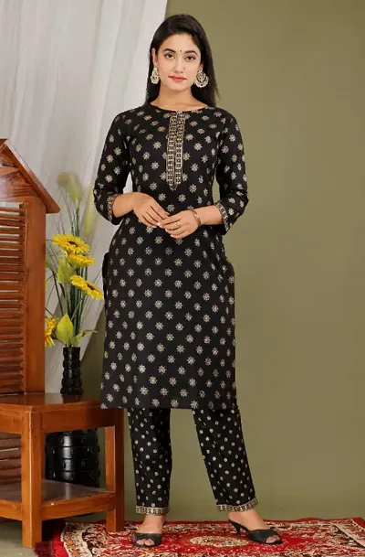 Reliable Cotton Printed Straight Kurta With Pant Set