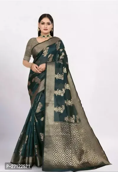 Gold Printed Soft Organza Saree With Zari Butta Work For Multiple Occasions Like Festivals And Parties