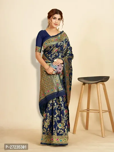 Classic Art Silk Jacquard Saree with Blouse piece-thumb0